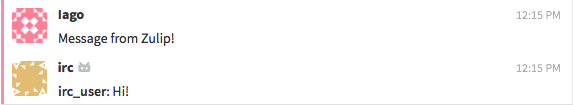 IRC message on Zulip